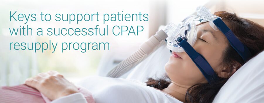 DME provider reviewing CPAP equipment and supplies with a patient during a sleep apnea therapy follow-up appointment